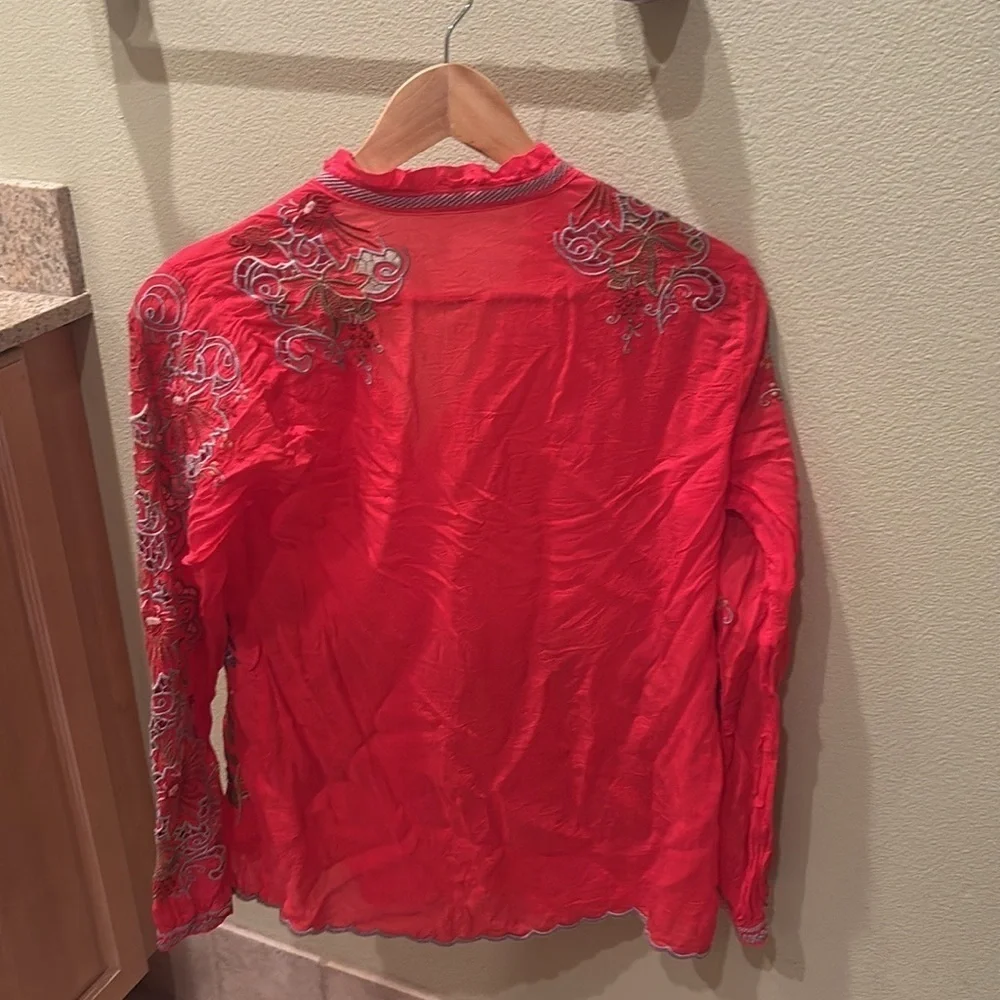 Johnny Was Red Floral Embroidered Blouse - Picture 8 of 9